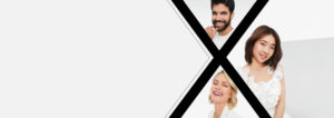 Xeomin "x" logo with professionals patients and models